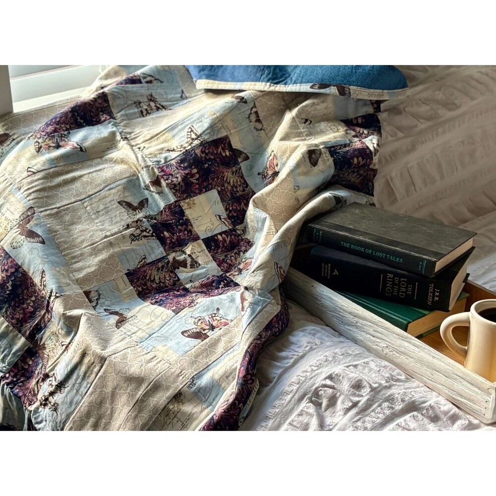 Butterfly Moth Old World Garden Quilt - Throw/Twin blanket French English Garden